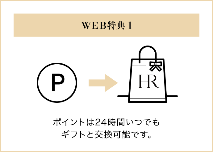 WEB特典 1｜ポイントは24時間いつでも ギフトと交換可能です。
